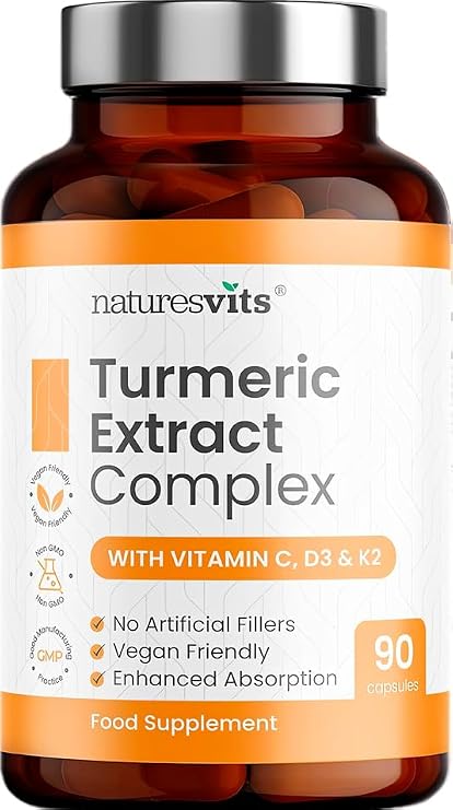 Turmeric Capsules with Black Pepper, Vitamin C, D3 and K2, 90 Count - High Strength Joint Health Supplement for Adults with Active Curcumin Extract Powder - A Natural Herbal Anti Inflammator