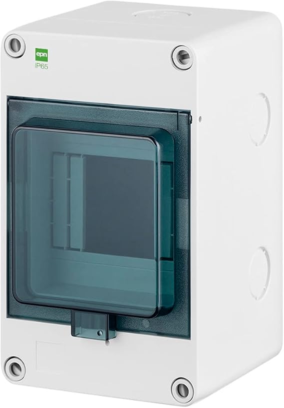 Elektro-Plast Hermetica Surface-Mounted Fuse Box Distribution Box Small Distribution Box 1 Row 4 Automatic Modules IP65 Waterproof Outdoor Use, Light Grey