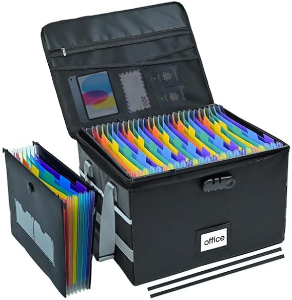 File Box with Hanging Folders Important Fireproof Document Organizer with Lock Collapsible Portable File Box with Handle for Home or Office for Hanging Letter & Legal Folder