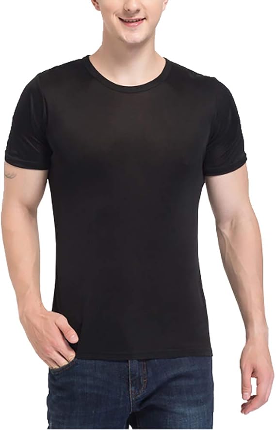 Mens Silk T Shirt Soft Undershirt Summer Comfort Breathable Tee Workout Top Casual Sleep Wear No Shrink,Great Gift