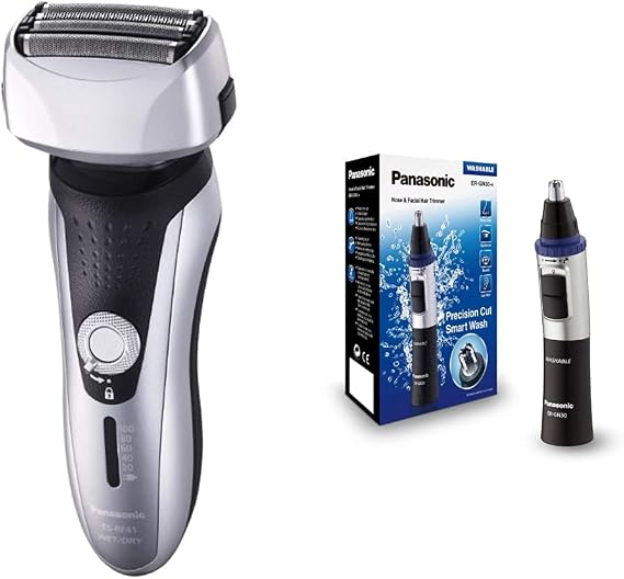 Panasonic Premium ES-RF31 Wet and Dry 4-Blade Electric Shaver for Men with Flexible Pivoting Head, Silver & ER-GN30 Wet and Dry Electric Nose, Ear and Facial Hair Trimmer for Men
