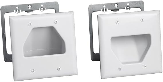 DATA COMM Electronics 50-3332-WH-KIT Flat Panel Cable Organizer Kit, Wall Plate Cable Pass Through, Conceals Low Voltage Wires Behind Mounted TV, Home Theater, Cord Hider Management, White