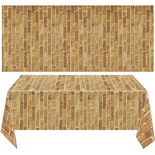 Chuangdi 2 Pcs 4.5 x 9 Feet Stone Wall Backdrop Stone Wall Scene Setter Wallpaper Curtains Door Removable Tablecloth Photo for Medieval Castle Winter Halloween Christmas PartyYellow,Brick