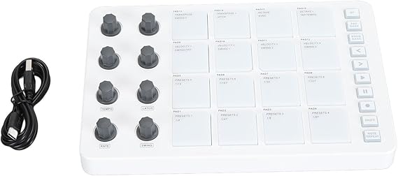 MIDI Controller, Portable MIDI Beat Pad USB Beat Maker Machine with 16 RGB Drum Pads and 8 Rotating Knobs