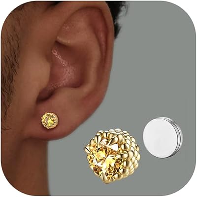 Magnetic Earrings for Men Women - 5A Shiny CZ Dragon Claw Punk Hypoallergenic Stainless Steel Non Piercing Clip on Fake Earrings Studs Gold Silver Black 56.58MM Not Easy to Fall