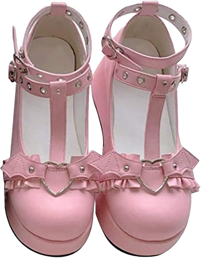 Womens Platform Mary Janes Shoes Sweet Toe Ankle Lolita Gothic Platform Dress Pumps Shoes Chunky Platform Shoes Patent Leather Dress Shoes