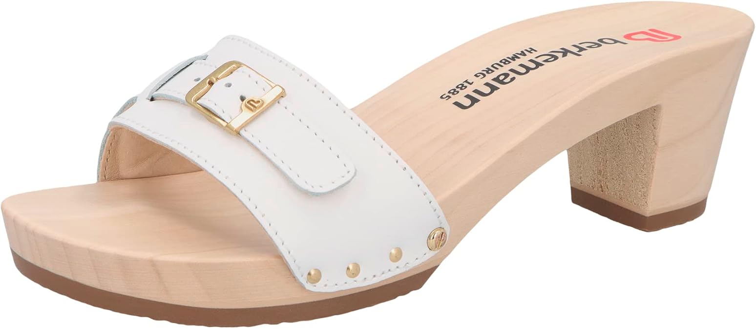 Berkemann Women's Wooden Mules Leather Medium Footbed: Not Removable