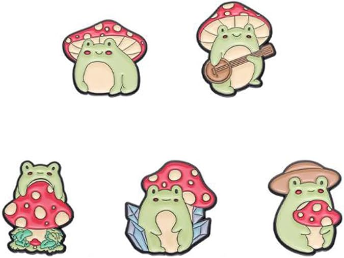 5Pcs Creative cartoon mushroom head frog brooch, cute fashionable badge, versatile brooch