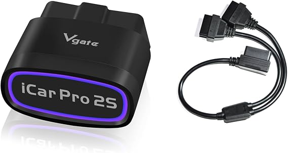Vgate iCar Pro 2S Bluetooth 5.2 (for Android, iOS, Windows) & 16 Pin OBD2 Splitter 12 inches