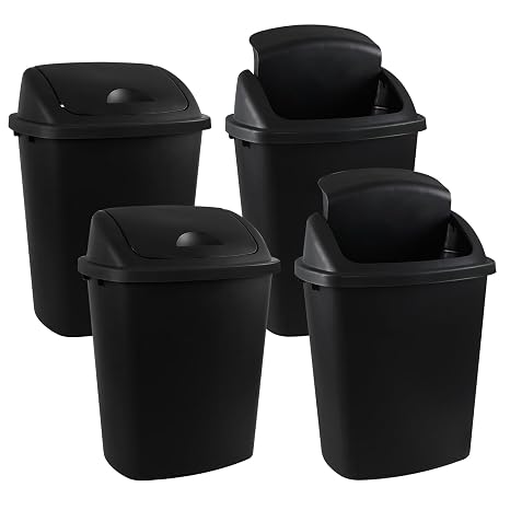 Swing Top Wastebasket Trash Can, 10 Gallon, 4-Pack