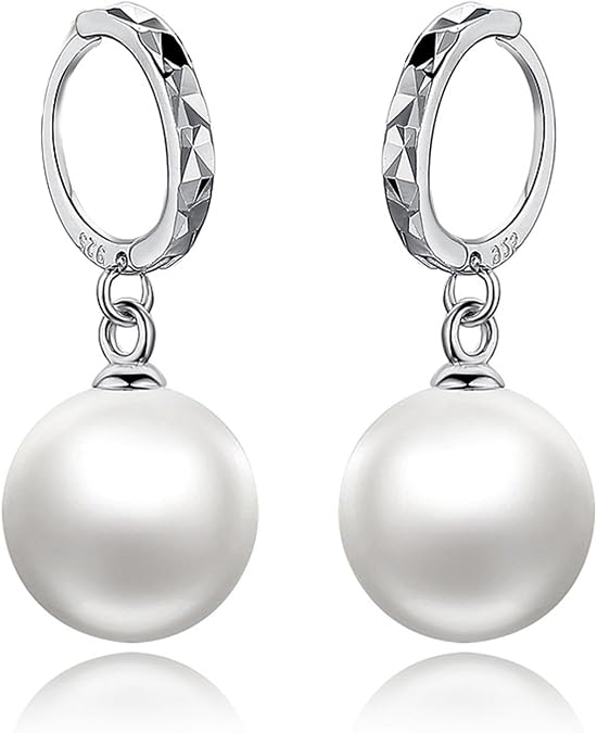 Pearl Earrings for Women 925 Sterling Silver Pearl Drop Hoop Earrings Hypoallergenic Dangle Earrings Birthday Gifts