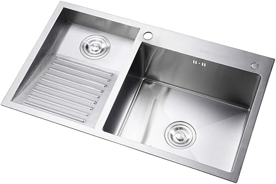 Laundry Utility Sink with Washboard Stainless Steel Kitchen Sink Household Pool Balcony Room Wash Basin Easy Clean Double-Bowl, 700mm/27.5"