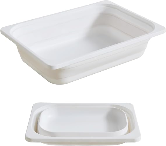 Asweets 2 Pack Storage Bins, Collapsible Plastic Basket, Washing Up Bowl Set, Space Saving & Portable Storage Organizer for Kitchen Bathroom, 1 Large & 1 Small Set (White)