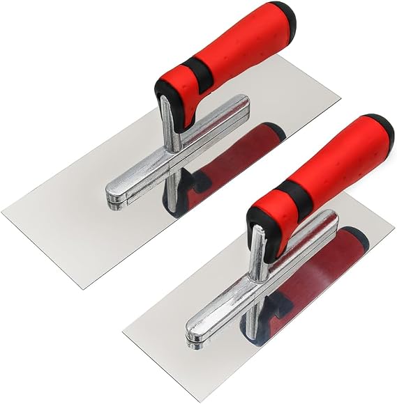 Concrete Tools Set Stainless Steel Flat Finishing Trowel 2 PC (8"x3" & 11"x4") Cement Drywall Plastering Tile Masonry Construction Hand Kit