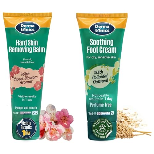 Dermatonics - Soothing Foot Cream with 10% Urea & Oatmeal  Hard Skin & Callus Balm with Sakura Blossom & 10% Urea - Moisturizing & Repairing Care for Dry, Cracked Feet, Hands & Elbows - 2 2.37 fl oz