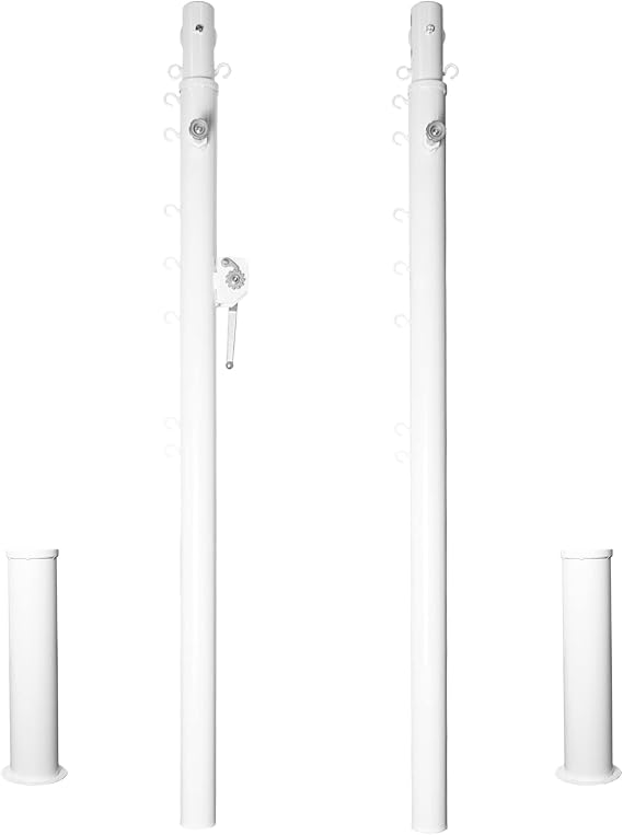 Aoneky Permanent Adjustable Volleyball Post System - Complete Set with 2 Steel Poles & Ground Sleeves, 6 Height Settings for Badminton & Volleyball, Includes Winch for In-Ground Install
