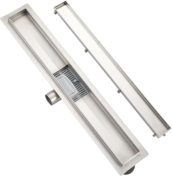 Linear Shower Drain L60cm,stainless steel,2in1 Tile Insert,Double-sided floor drain complete set ，Shower drain siphon with odor stop and hair strainer