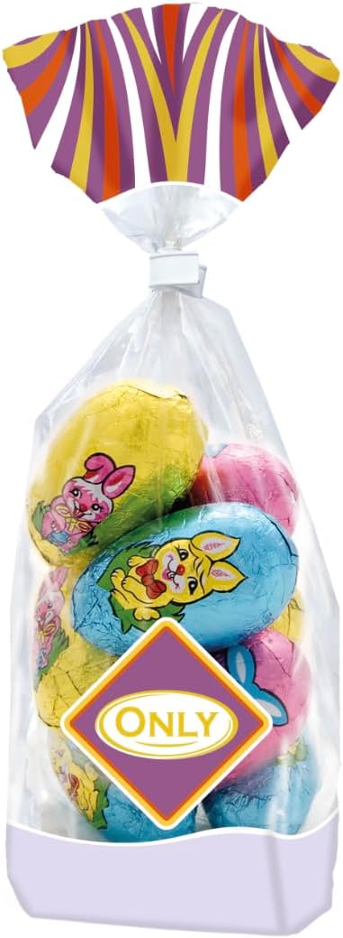 Easter Eggs - Foil Wrapped Hollow Easter Eggs 100g in Clear Gift Bag – Colourful Chocolate Eggs with Bunny & Chick Designs – Ideal for Easter Egg Hunts, Gifts & Party Treats for Kids and Adults