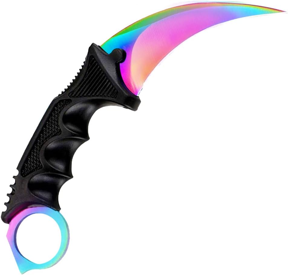 Karambit Knife Trainer No Offensive Karambit Trainer Stainless Steel Without Cutting Edge Practice Training Knife with Sheath for Beginner Safe Trainer ToolRainbow color