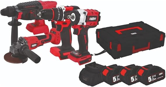 Attlas ATB 21 4’lü Kombo Set (Kömürsüz Motor) – A0104171, Darbeli Matkap + Kırıcı/Delici + Avuç Taşlama + Somun Sıkma, 21V