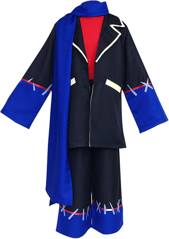 Skeleton Style Cosplay Costume, Black Jacket with Blue Scarf Glitch Error Style Outfit for Halloween Men Women