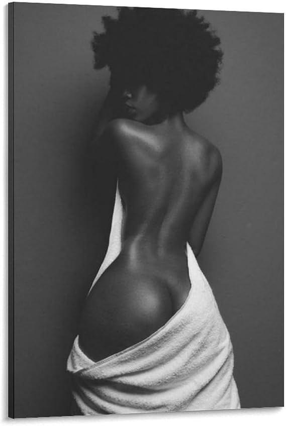 MQISNOHA African American Black Black Woman's Sexy Back Wall Art Poster Wall Art Paintings Canvas Wall Decor Home Decor Living Room Decor Aesthetic 24x36inch(60x90cm) Frame-style