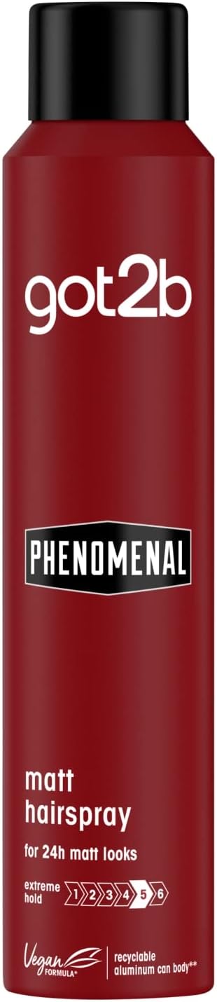 got2b Phenomenal Matt Hairspray 200 ml, Dramatic Hold, 24h Powerful Matt Looks in Seconds, Matt Style with a Powerful Fragrance, Hairspray got2b, Vegan Formula