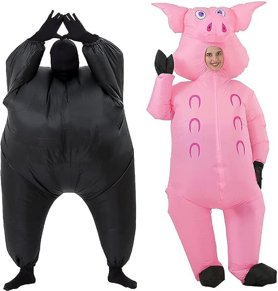 RHYTHMARTS Inflatable Costume Full Body Suit Halloween Costume Fancy Dress Black Costume+Pink Costume