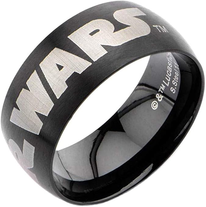 Star Wars Jewelry Men's Black Star Wars Logo Stainless Steel Ring