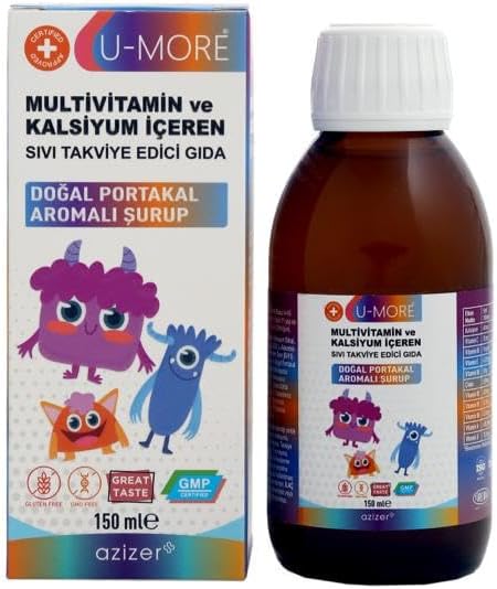 U-MORE Multivitamin Çocuk Şurubu Kalsiyum, C, B3, E, B5, Çinko, B2, B1, B6, A, D Vitaminleri - 150 ml