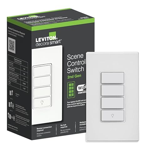 Leviton Decora Smart Controller Switch, Wi-Fi 2nd Gen, Neutral Wire Required, Works with My Leviton, Alexa, Google Assistant, Apple Home/Siri, Wired or Wire-Free 3-Way, D2SCS-1RW, White