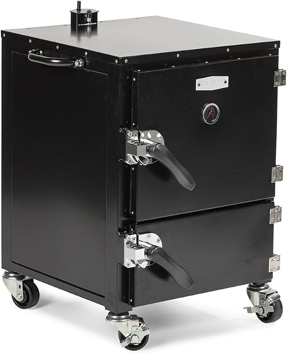 Ash & Ember Reverse Flow Smoker Grill, Vertical Meat Smoker, Durable Steel Smoker Box for Outdoor Cooking, Insulated Chambers, Four Cooking Grates, Heat Deflector & Grease Pan Included