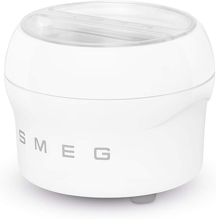 SMEG SMIC01 Ice Cream Maker Attachment for Stand Mixers Compatible with SMF02 & SMF03, 1.1 L Capacity, Double-Wall Cooling Bowl, Includes Beater, Lid & Spatula