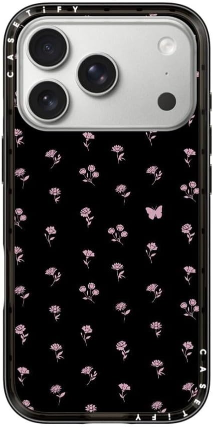 CASETiFY Compact Magsafe iPhone 17 Pro Case [Lightweight/Slim Fit/Compatible with Magsafe] - Pink Dainty Florals - Clear Black