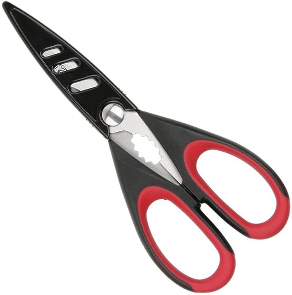 Heavy Duty Kitchen Scissor Shears - Large, Strong, Soft Grip, Dishwasher Safe, Multi-Purpose, Utility Food Cooking Snips, Bottle Opener & Safety Sheath. (Red)