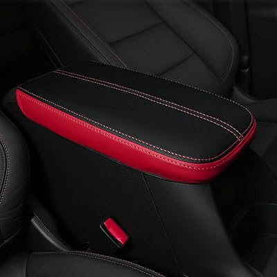 LEXLEY for GMC 2018 2019 2020 2021 2022 2023 2024 2025 Terrain Accessories Front Armrest Box Cover Center Console Pad Waterproof Anti-Scratch Leather Protector Covers-BlackRed 4345