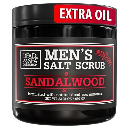 Salt Body Scrub Sandalwood For Men Moisturizes, Exfoliates & Nourishes Skin Cleanses & Detoxifies with Dead Sea Minerals - Dead Sea Collection 23.28 OZ