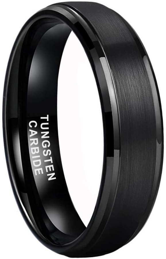 6mm 8mm Tungsten Rings for Men Women Fashion Engagement Wedding Bands Brushed Finish Stepped Beveled Edges Comfort Fit