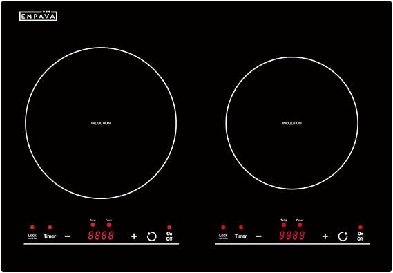 Empava Electric Stove Induction Cooktop Horizontal with 2 Burners in Black Vitro Ceramic Smooth Surface Glass 120V, 12 Inch