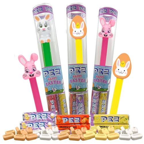 PEZ Dispensers with Assorted Flavors Refill Rolls, Easter Basket Candy Pack of 3 Tubes