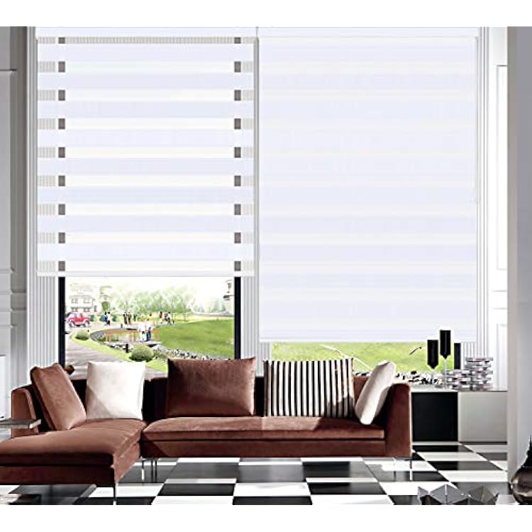 Corded Zebra Roller Shades, Dual Layer Zebra Roller Blinds, Sheer or Privacy Window Shades, Light Control Day and Night Windows Drapes for Living Room Bed Room Kitchen Office, W41 xH64