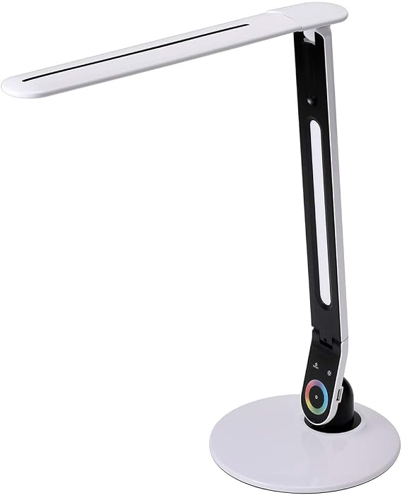 PureOptics LED Color Changing LED Desk Lamp with USB Port, Dimmable RGB (VLED1605), White