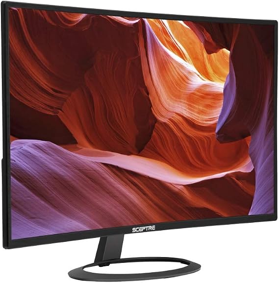 Sceptre C325W-1920R 32" 1800R Curved Monitor 1080P HDMI DisplayPort Ultra Thin Build-in Speakers, Metal Black