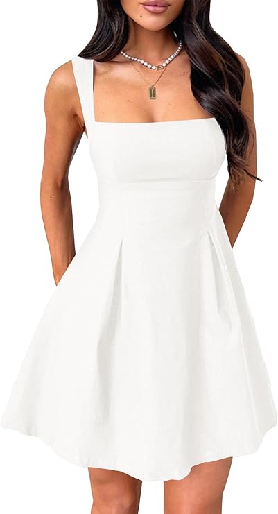 Women's Square Neck Sleeveless Bow Tie Mini Dress