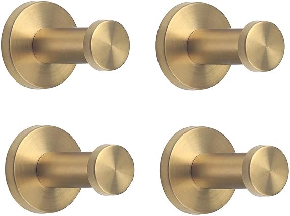 Golden Brushed Stainless Steel Single Super Heavy Duty Wall Mount Hook, Bath Towel Hooks, Coat Hanger (2", 4 PCS)