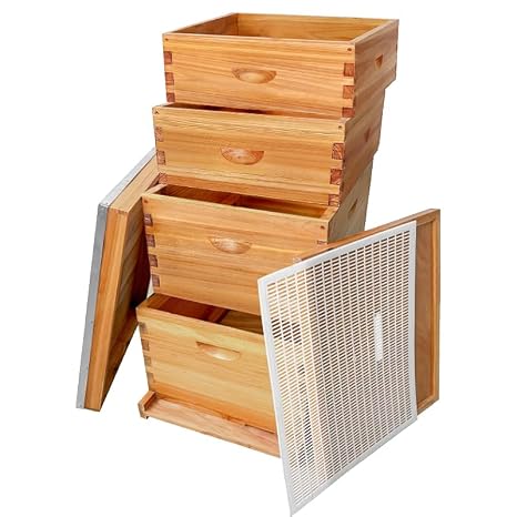 10Frame Langstroth Beehive, Wax-Coated with Beeswax (2 Deep Box & 2 Medium Super No Frames Included) 4-Layer