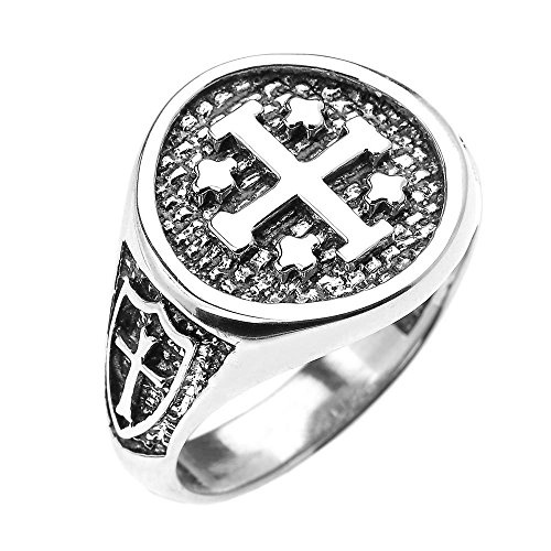 925 Sterling Silver Knights Templar Shield Crusader Band Jerusalem Cross Ring for Men