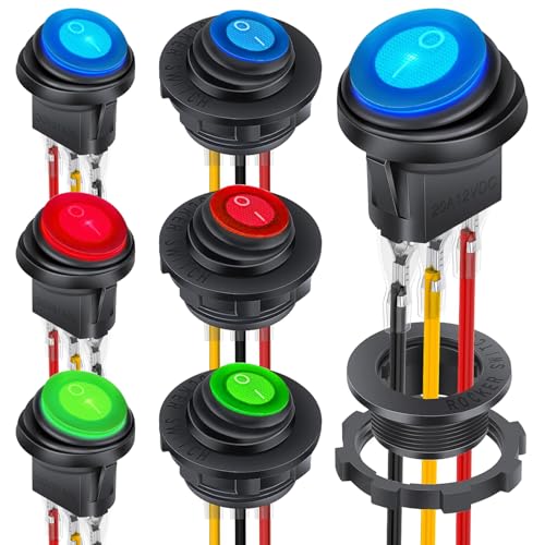 Waterproof Round Rocker Switch, Waterproof Toggle Switch, 6 Pack Toggle Switch, Rocker Switch, with 3 Pack Shell and 18 Pack Terminal Wire for 12v Switch, Marine, Car, Car, Rv, Truck, SUV