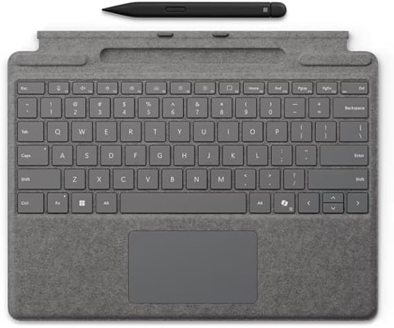 Microsoft Surface Pro Keyboard with Pen Storage and Slim Pen 2, for Surface Pro 11, 9 and 8, Instant Copilot, 4,096 Pressure Levels, Zero Force Inking, Alcantara Material, Magnetic, Platinum