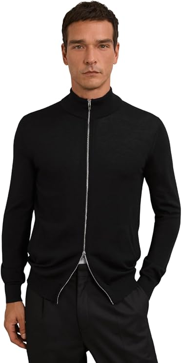 REISS Mens' Hampshire LS Merino Zip Through Funnel
